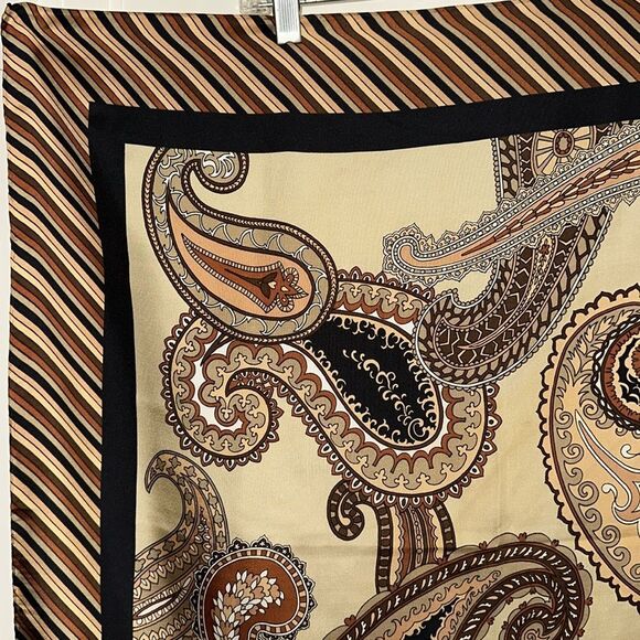 Vintage Bill Blass Brown, Tan, Rust & Cream Paisley Very Large Silk Scarf - Picture 2 of 9